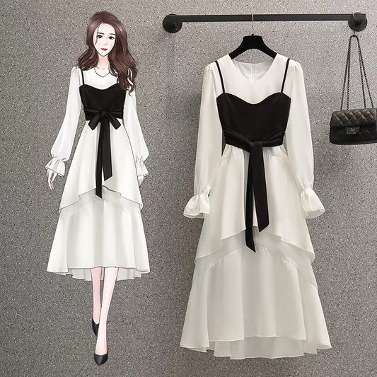 [IMAE Nanyin] Large size women's clothing 2022 spring new fat sister mm slimming belly cover dress suit