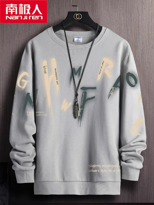 Sweater men's autumn and winter trend round neck autumn clothes plus velvet thick T-shirt bottoming shirt boys casual long-sleeved T-shirt men