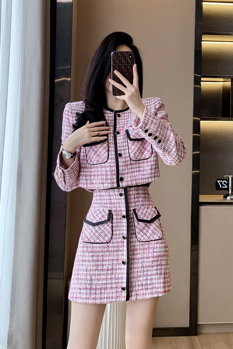 Temperament celebrity small fragrance suit female autumn 2022 new small pink skirt two-piece western style