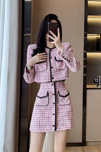 Temperament celebrity small fragrance suit female autumn 2022 new small pink skirt two-piece western style