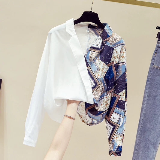 Women's clothing cut standard clearance specials printed shirt women's design sense niche chiffon top autumn