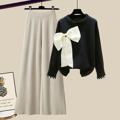 Two piece set of knitted sweater and casual pants
