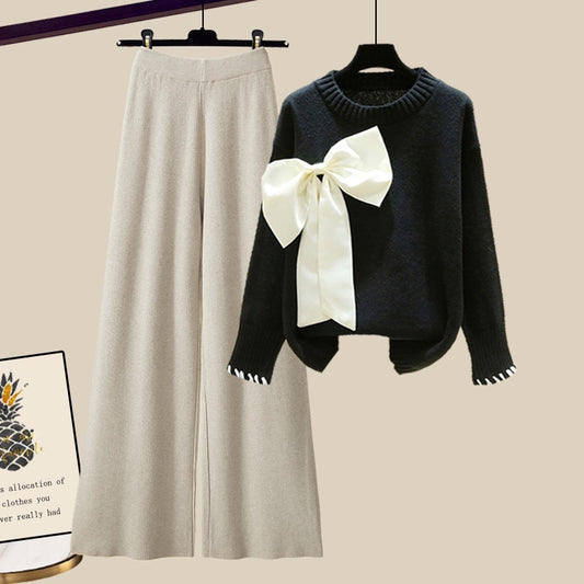 Two piece set of knitted sweater and casual pants