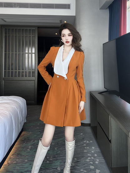 European station dresses and small dresses can usually be worn temperament socialite khaki small waist a-line dress winter