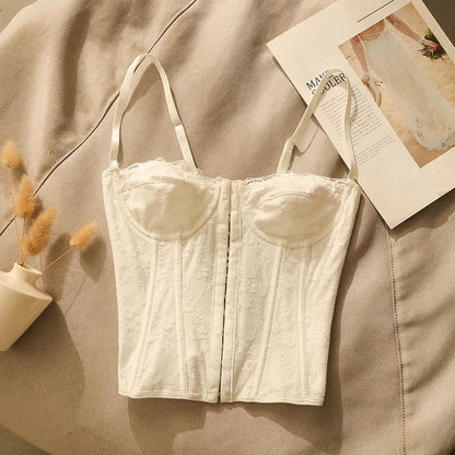 Sexy beautiful back cross camisole women's inner fishbone lace corset slim design short bottoming top