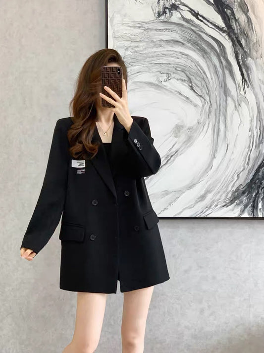 2022 autumn and winter new French retro British style loose and thin high-end fashion casual black suit jacket