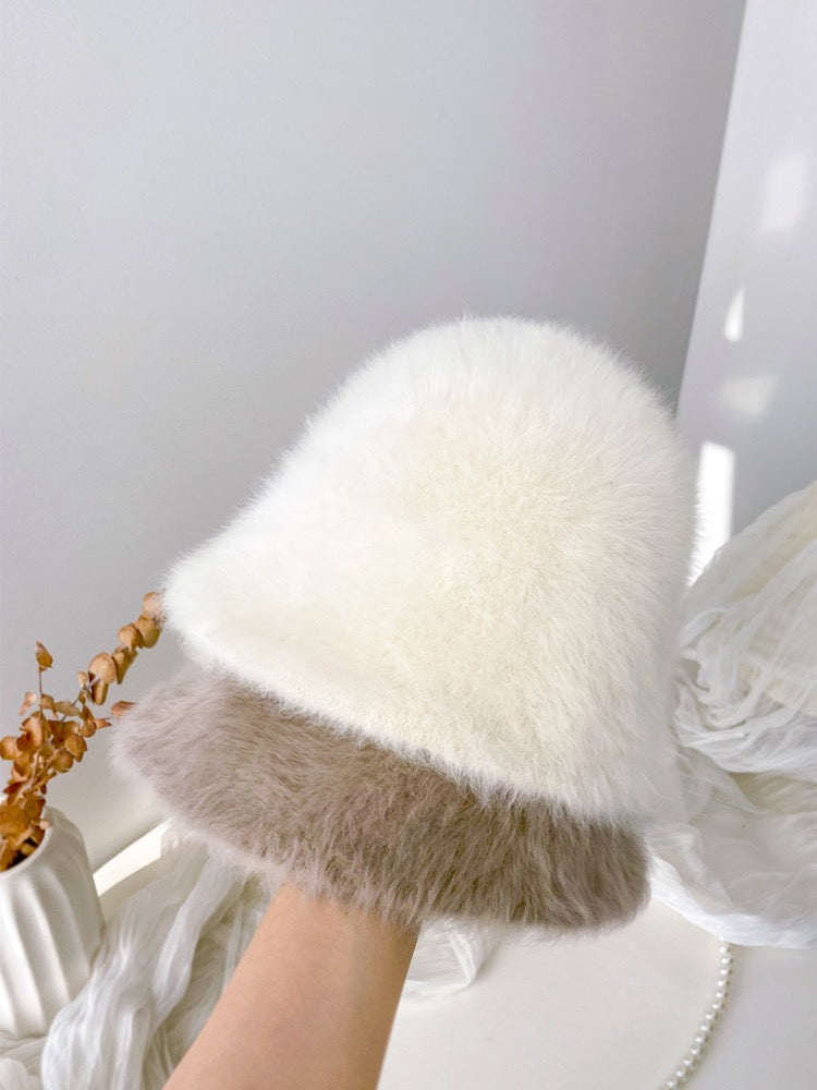 Rabbit fur hat women's autumn and winter 2022 hot style bucket hat big head circumference plush fisherman hat white fur basin hat
