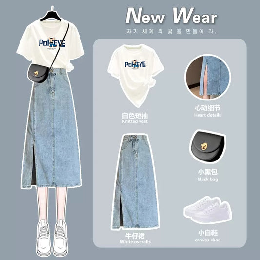 French small fresh denim dress suit design feeling small crowd summer new 2023 temperament thin two-piece suit