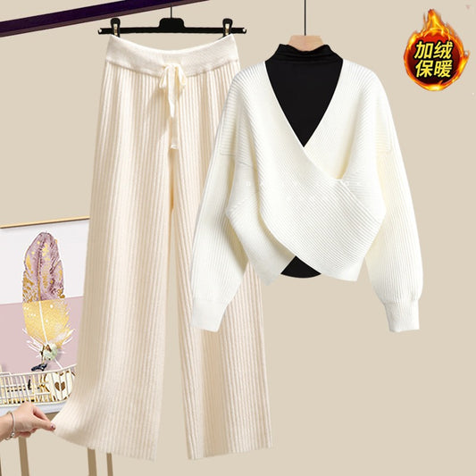 Small winter wear suits 2022 new women's small fragrance gentle bottoming shirt sweater three-piece trendy set
