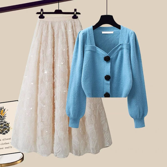 This autumn is popular this year, beautiful small fragrance wind sweater skirt, sweet and spicy style fried street skirt suit skirt two-piece set for women