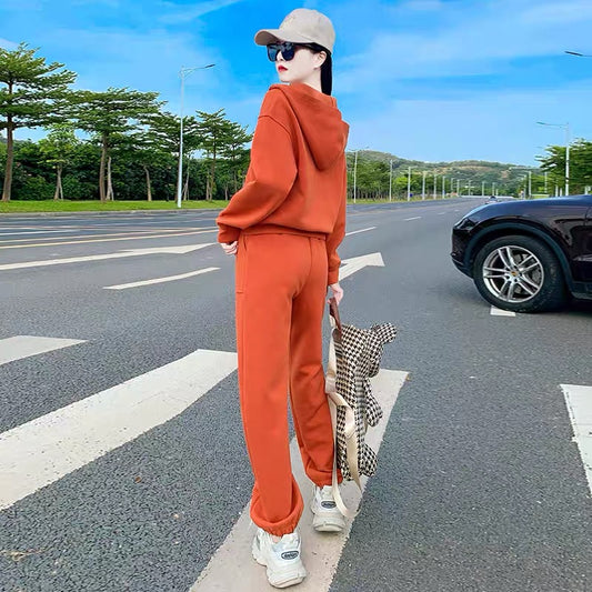 Blue hooded sweater women's spring and autumn top 2022 new trendy brand chic Hong Kong style jacket wide-leg pants sports suit 1667