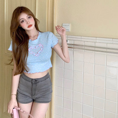 Sweet and spicy BM style love short-sleeved t-shirt women's summer 2023 new hot girl slim slim navel short top ins