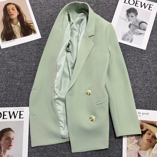 Mint green suit jacket women's 2022 spring and autumn new style small design fashion double-breasted all-match suit 1754