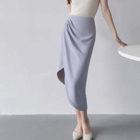 MZOMXO design pleated skirt women's 2022 spring and summer new high-waisted slimming slit bag hip tulip skirt
