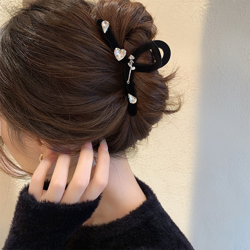Lazy Weekend ~ Autumn and Winter Flocking Flashing Diamond Large Hair Accessories Barrette Female Back of the Head Shark Clip Clip Headwear