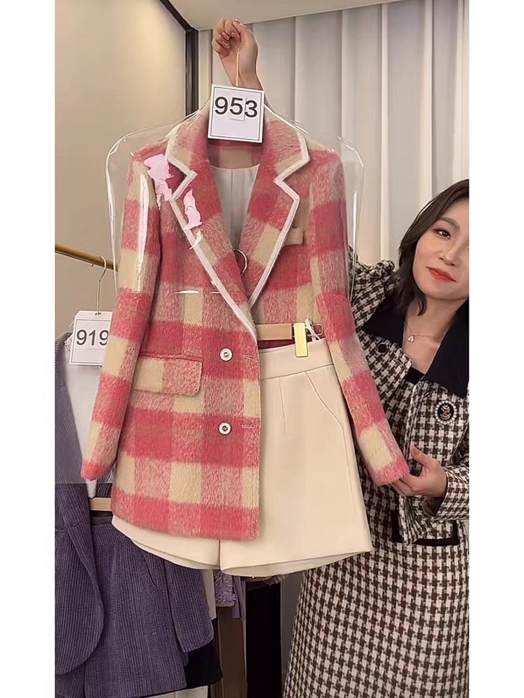 Winter 2022 new style small fragrance suit ladies autumn and winter thickening professional plaid suit jacket shorts two-piece set