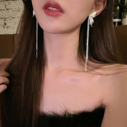 Super fairy ins~ metal folds high-quality tassel chain butterfly wing earrings fairy earrings earrings earrings long earrings