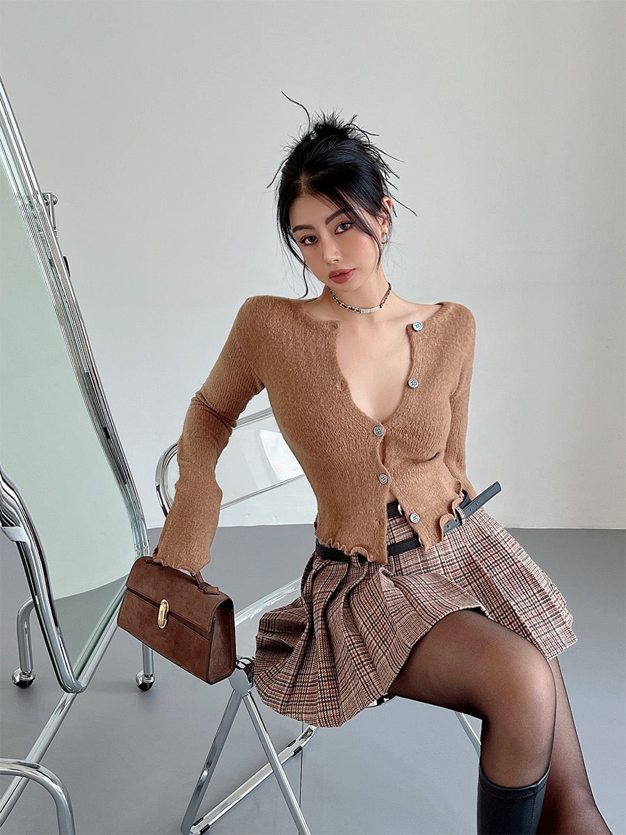 liviahome American retro college style woolen pleated skirt skirt women's winter high waist slim skirt