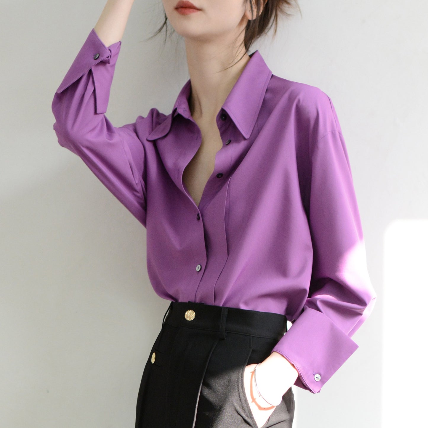 TRR full of quiet beauty to the heart fashion long-sleeved oversize loose purple shirt women's design top