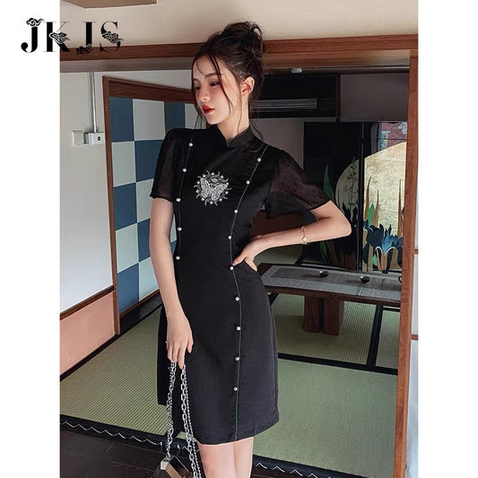 JKJS black improved cheongsam summer 2022 new young high-end Chinese style women's new dress 1536