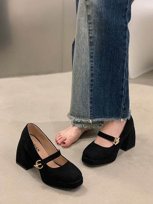 Jiabu fake single shoes women's 2023 spring new fashion retro foreign style small high-heeled non-slip Mary Jane shoes