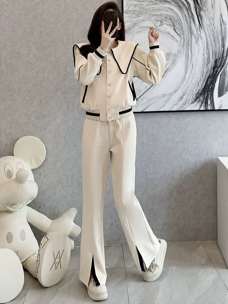 High-quality lapel sweater suit women's autumn 2022 new European goods fashion fried street Western style sports and leisure two-piece suit