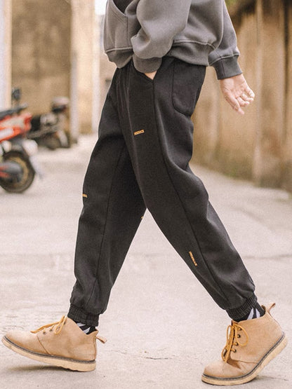 Rabbit Xiansen Spring and Autumn Japanese Retro Embroidery Black Plush Pants Men's Workwear Trendy Brand Casual Loose Trousers