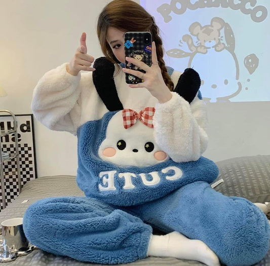 2022 new coral fleece pajamas women's autumn and winter thickened cute cartoon flannel home clothes casual suit winter