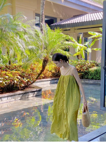 Hainan Sanya Vacation Photo Beach Skirt Seaside Sling Long Skirt Yunnan Dali Travel Wear Super Fairy Dress