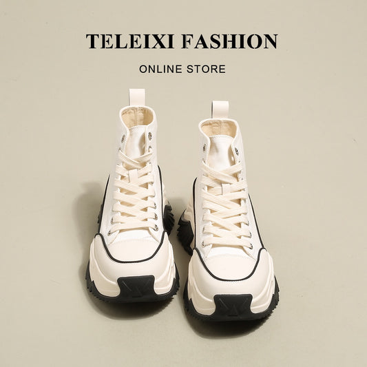 TELEIXI simple atmosphere ~ thick-soled all-match high-top shoes women's 2022 new sports and leisure explosive style women's shoes