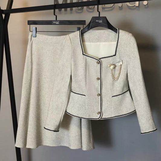 Miss DG Xiaoxiangfeng suit autumn new temperament ladies square collar short jacket slim skirt two-piece set 1688