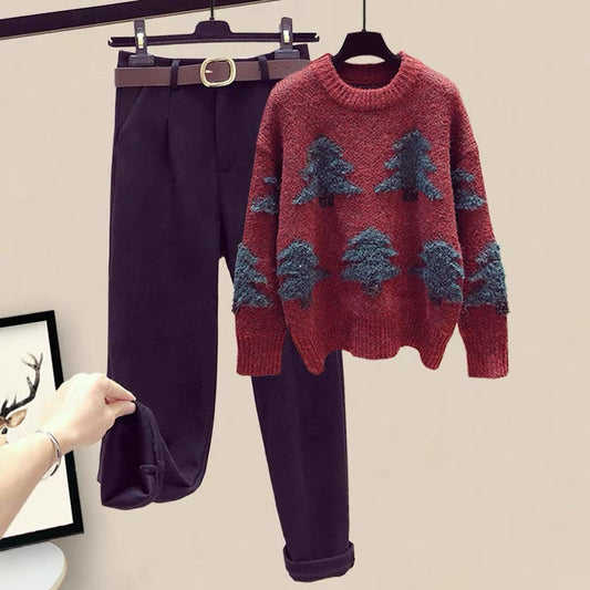 Small man autumn 2022 new women's clothing small fragrance sweater pants suit women's spring fashion two-piece Western style