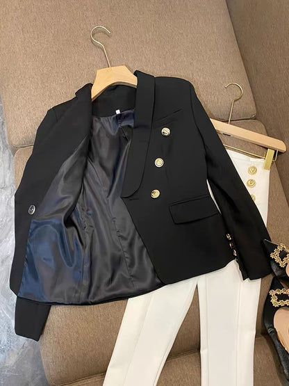 Korean high-end foreign trade chic design sense niche waist short custom suit black suit jacket female 6743