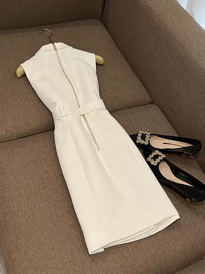 European and American style white spring and spring sleeveless vest suit jacket dress waist slim midi skirt hot sale 6236