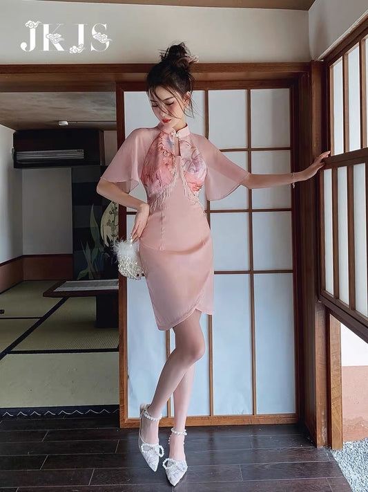 Cheongsam women's summer 2022 new young girl style daily Chinese style women's improved version pink dress 1518