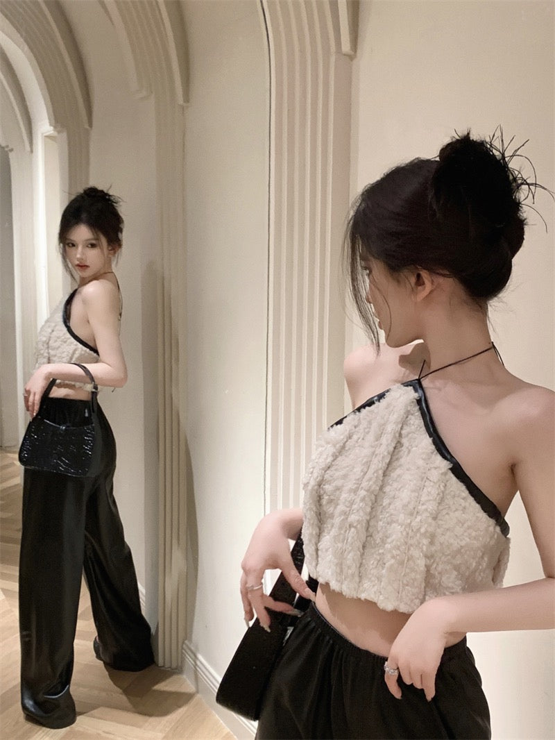 Small fragrant wind hanging neck camisole female summer design sense backless sweet hot girl sexy inside and outside wear bottoming top