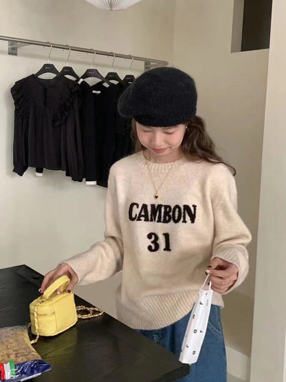 Sweater women's 2022 new autumn and winter Korean style pullover outerwear letters loose sweater women's autumn chic knitted top