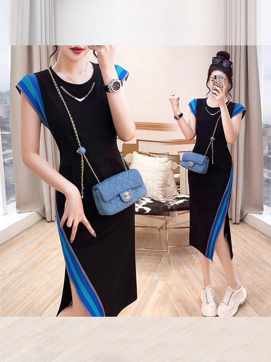 Sweet and spicy summer dress women's dress 2022 new mid-length slit temperament package hip royal sister light familiar style dress
