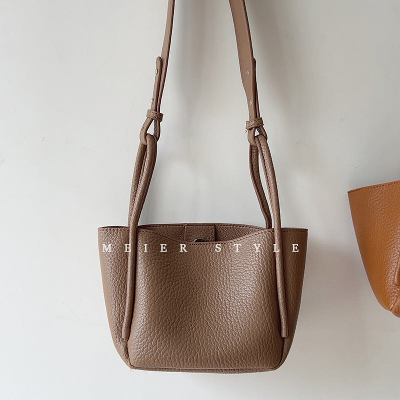 Korean ins soft leather retro vegetable basket bucket bag portable small bag Messenger shoulder bag tote bag mother bag