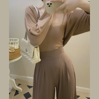 "MoMoWoAi" spring and summer baby muscle touch~ looks thinner and longer legs, versatile high-waisted wide-leg pants