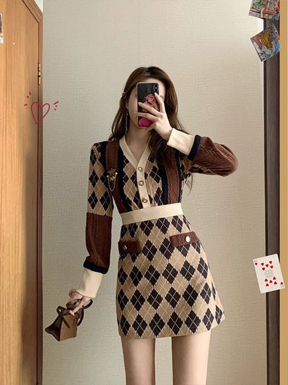 [Favorite Welfare] MUEL Knitted Dress Autumn and Winter Women 2022 Small Fragrant Wind Slim Waist Temperament Base Skirt