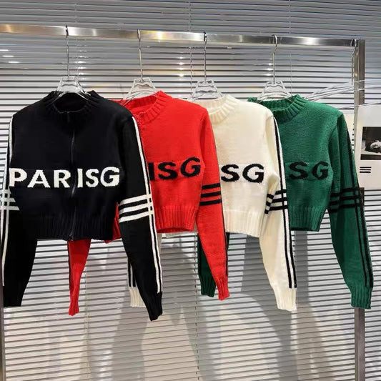 Net red with the same style in autumn 2022, the new niche style English letters are short and long-sleeved knitted sweater cardigan