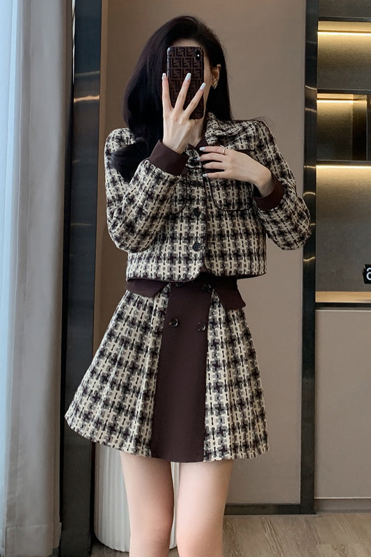 Autumn and winter 2022 new French style small fragrant wind jacket bag hip skirt suit female high-end temperament two-piece set