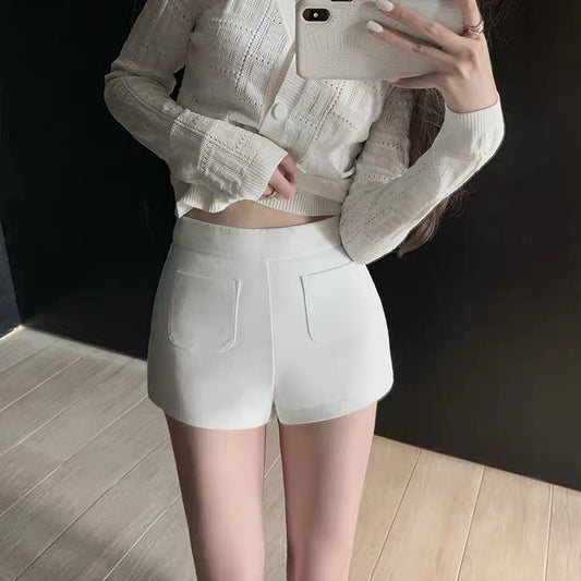 Good morning Fanfan 2022 summer new high elastic cigarette pipe shorts women's thin section straight tube slim design casual pants 1486