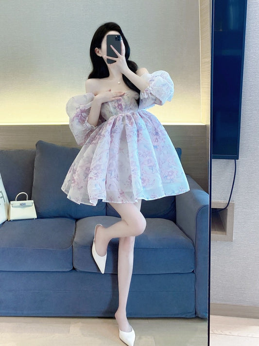 Floral dress women's summer high-end sense 2022 new temperament celebrity French sweet a-line fluffy princess dress 2037