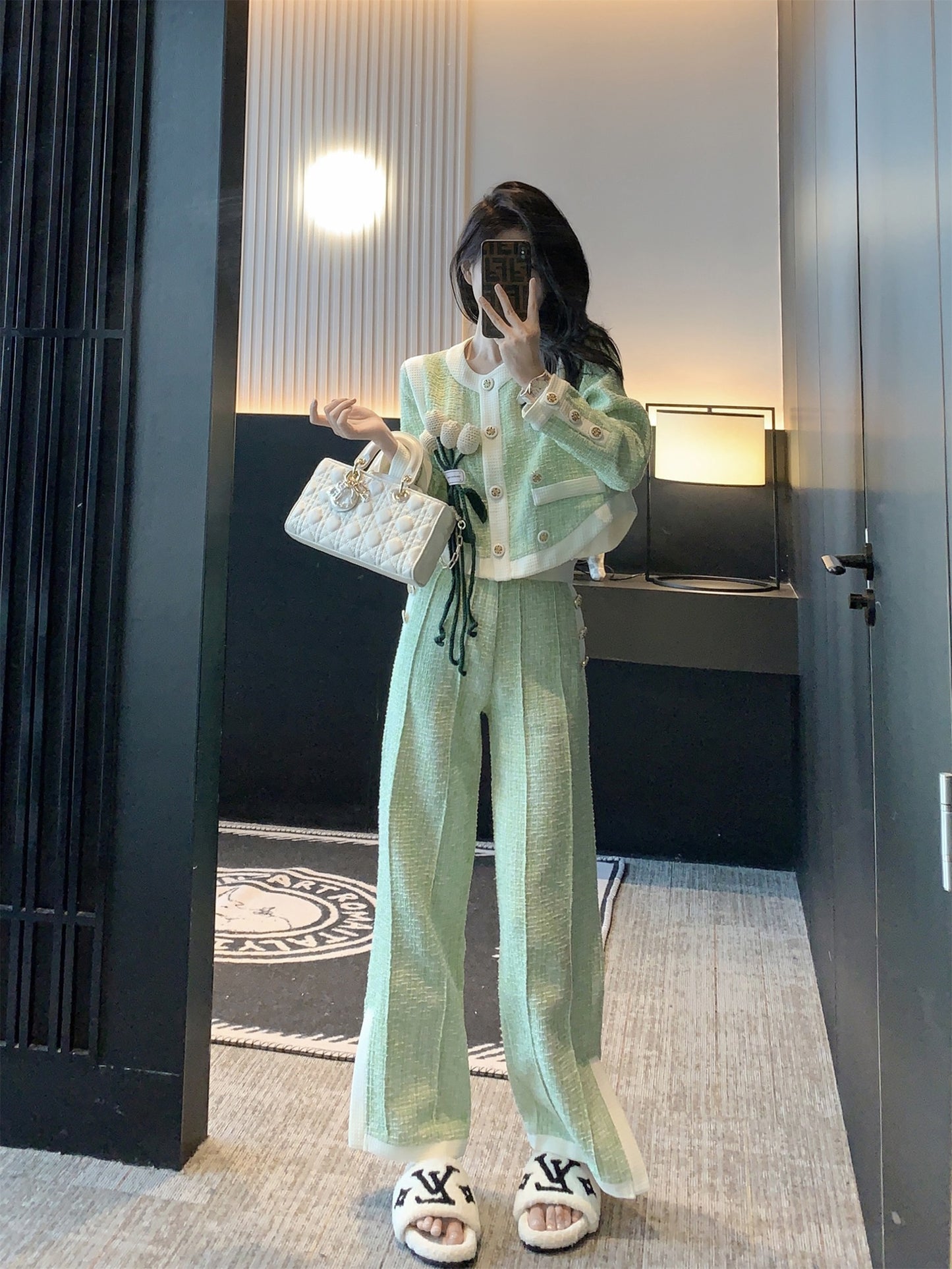 MUEL Xiaoxiangfeng suit women's winter clothes 2022 new fashion celebrity temperament high-end wide-leg pants two-piece set