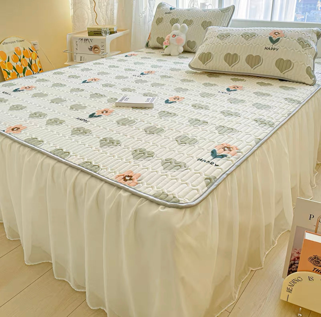 Princess style bed skirt style latex mat three-piece set cool feeling ice silk air-conditioning mat summer washable folding bed cover