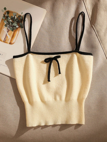 Pure desire bowknot camisole women wear sexy slim sweet and spicy knit short bottoming tube top top