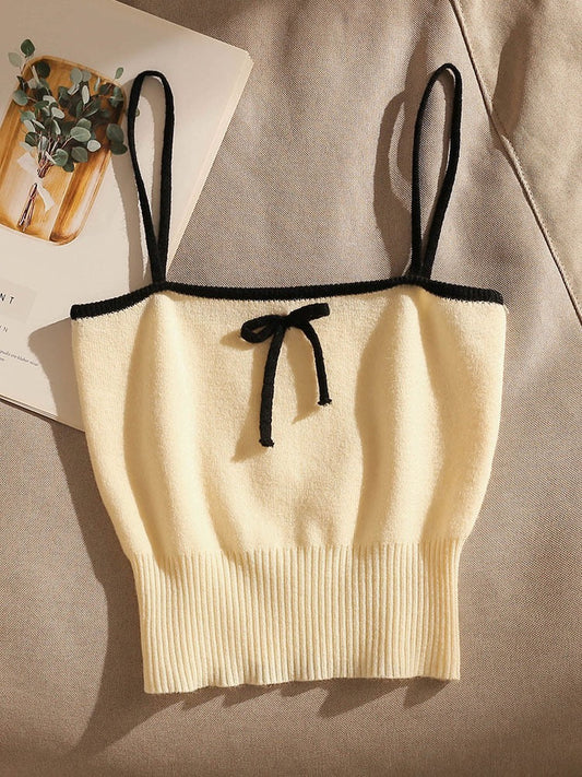 Pure desire bowknot camisole women wear sexy slim sweet and spicy knit short bottoming tube top top