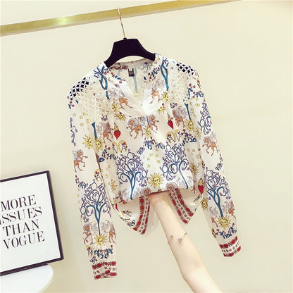 2022 early autumn new European station fashion floral shirt women's all-match foreign style thin chiffon top small shirt trendy